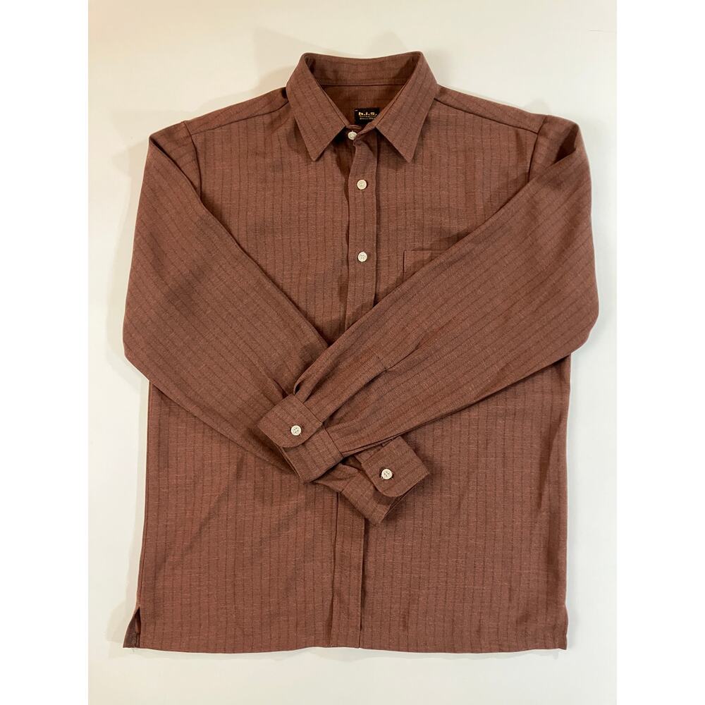 Vintage H.I.S. Since 1966 Men's Brown Stripe Long Sleeve Button Up Shirt